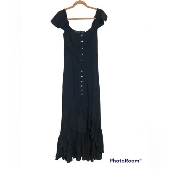 Magnolia Boutique Off The Shoulder Button Down High Low Maxi Dress, Navy, Small - Picture 1 of 9